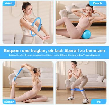 Набір для пілатесу 13 шт: кільце 13', м'яч 10' та еластичні стрічки для жінок вдома. Комплект обладнання для пілатесу для початківців, стрічки та аксесуари (блакитний)