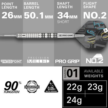 Дротики Target Chris Dobey G1 22g/23g/24g, 90% вольфрам, сталевий наконечник, Swiss Point
