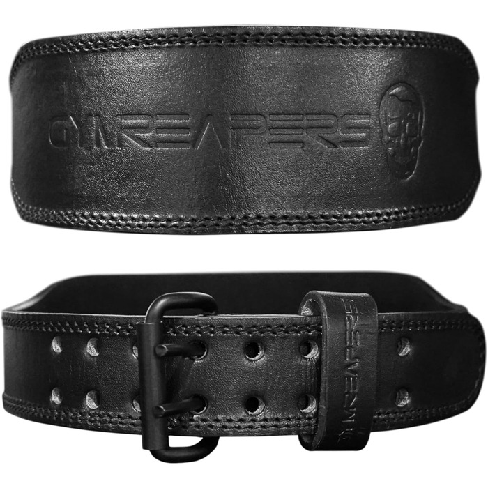 Пояс для важкої атлетики Gymreapers – професійний шкіряний пояс 7 мм з регульованою пряжкою, стабілізуюча підтримка нижньої частини спини, ширина 4 дюйми, чорний