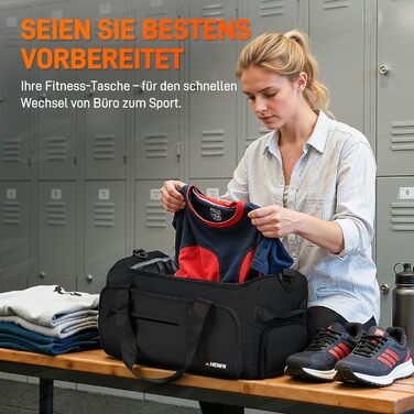 Спортивна сумка HENMI для залу та подорожей, 43 л, з відділенням для взуття та вологих речей, складана сумка для тренувань (Чорна)