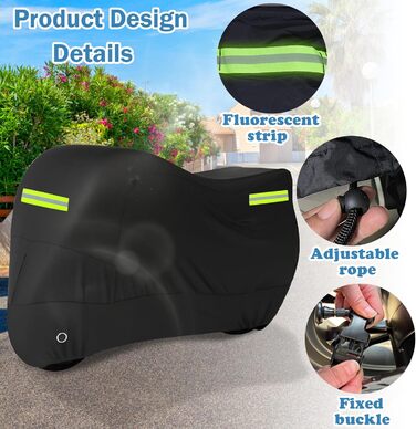 Захисний чохол для мотоцикла Motorrad з відбиваючими смугами, чорний, 245x105x125 см