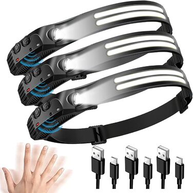 Фронтальний ліхтар GSY LED акумуляторний, 2 COB LED, 1000 люмен, датчик, водонепроникний, 230° світловий потік, 2COB-LED, 1 шт.