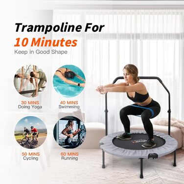 Складаний батут ATIVAFIT 102 см з регульованою ручкою для фітнесу вдома, для дорослих, для тренувань у приміщенні