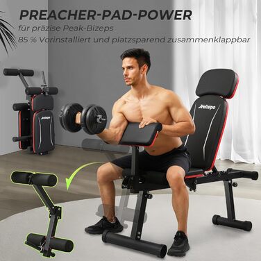 Регульована лавка для тренувань з гантелями, 9 положень спинки, складана, вантажопідйомність 550 кг, для силових тренувань всього тіла, великі чоловіки