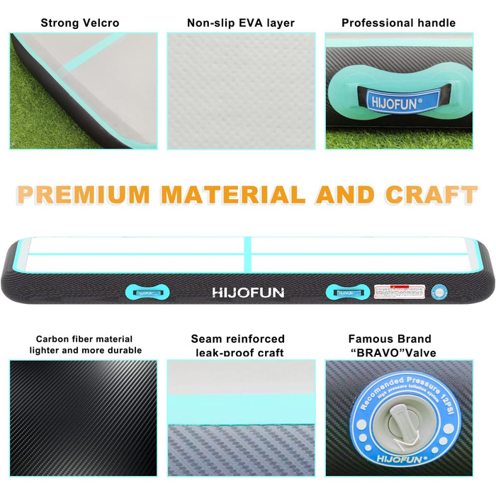 Надувна гімнастична мат для акробатики, 3/4/5/6 метрів, 20 см заввишки. Підходить для тренувань, йоги, тхеквондо, повітряного трюкового покриття. Розмір: 400x100x15 см (A-Black-green)