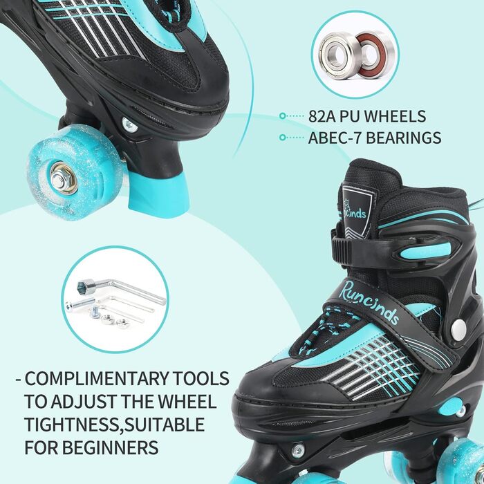 Роликові ковзани Runcinds для дітей, регульовані, 4 розміри (35-39 EU), 215-245 мм