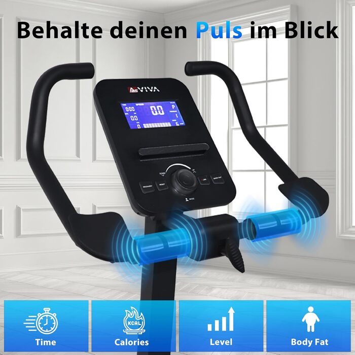 Велотренажер AsVIVA H22 Pro з Bluetooth, магнітним мотором, вимірюванням пульсу та програмами тренувань, сумісний з Kinomap App, для дому