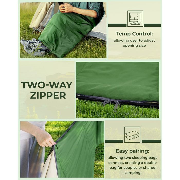 Сплячий мішок Ohuhu, компактний та ультралегкий (900г), літній, ковдровий, для дому та відпочинку на природі, кемпінгу, подорожей та фестивалів (зелений)