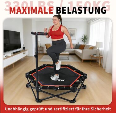 Складаний фітнес-батут для дому з регульованою ручкою, навантаження до 150 кг, Ø 86.5 см, для дорослих та дітей (Colorful)