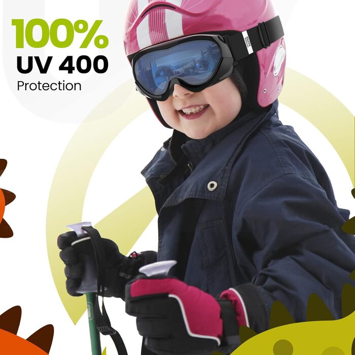 Дитяча лижна маска OutdoorMaster, сумісна з шоломом, 100% UV-захист, чорна оправа, VLT 60% світло-блакитна лінза, для хлопчиків і дівчаток