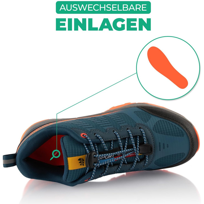 Трекінгові черевики для жінок та чоловіків Fusskleidung® | Дихаючі, для трейлраннінгу та хайкінгу (36 EU, Синій/Помаранчевий)