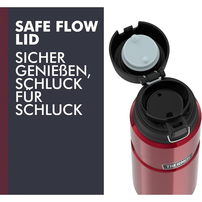 Термос-бутилка з нержавіючої сталі THERMOS STAINLESS KING 0,7 л, червона, Safe Flow кришка, зберігає тепло 15 годин/холод 24 години, для води і чаю, без BPA, підходить для посудомийної машини