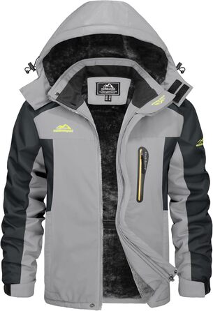 Зимова куртка KEFITEVD для чоловіків: водонепроникна, тепла, з підкладкою, для катання на лижах, на вулицю, вітронепроникна, дихаюча, функціональна куртка з відстібаною капюшоном, світло-сіра, XL