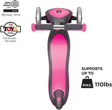 Самокат GLOBBER Elite Roller для дітей від 3 років, 3-колісний, з LED-підсвічуванням рожевого кольору, регульована висота, підшипники ABEC 5