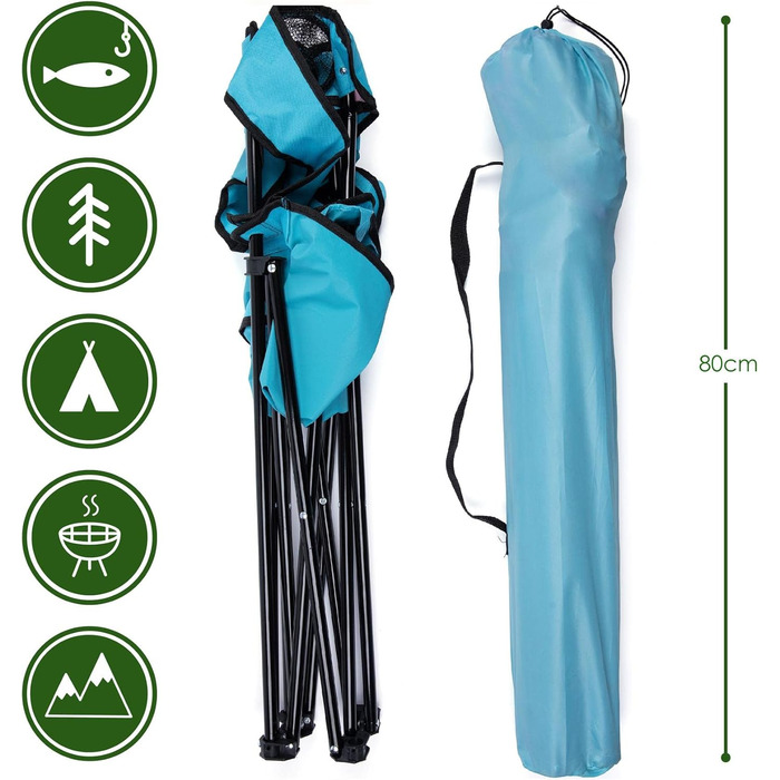 Крісло для кемпінгу, складане рибальське крісло з підлокітниками та тримачем для напоїв, блакитне