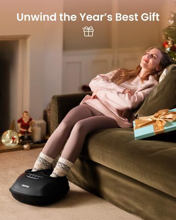 Масажер для ніг RENPHO з підігрівом, 3 режими та рівні компресії повітрям, Shiatsu масаж для всієї стопи при п'ятковому фасціїті, PU-шкіра, подарунок на Різдво для жінок та чоловіків, розмір до 47, чорний