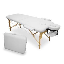 WELLCORE Крісло-масажер, дерев'яне, з штучною шкірою, 185 x 65 см, регульована висота, знімний підголівник, 2 розширювані підлокітники, отвір для обличчя, біле, до 225 кг