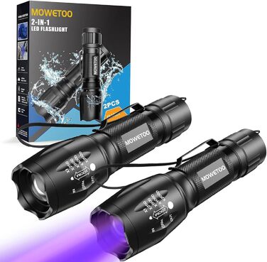 LED UV ліхтар MOWETOO 2 в 1, 395nm, детекція фальшивих грошей та сечі тварин, 4 режими, 40W, 2 шт.