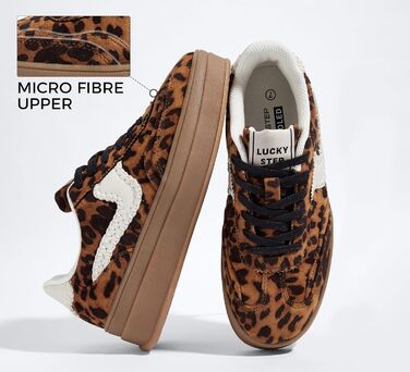 Жіночі кросівки на платформі LUCKY STEP – модні масивні кросівки, зручні шнурівки для повсякденного носіння та прогулянок з прошитими деталями. Чорно-білі (Коричневий леопард, 38 EU)