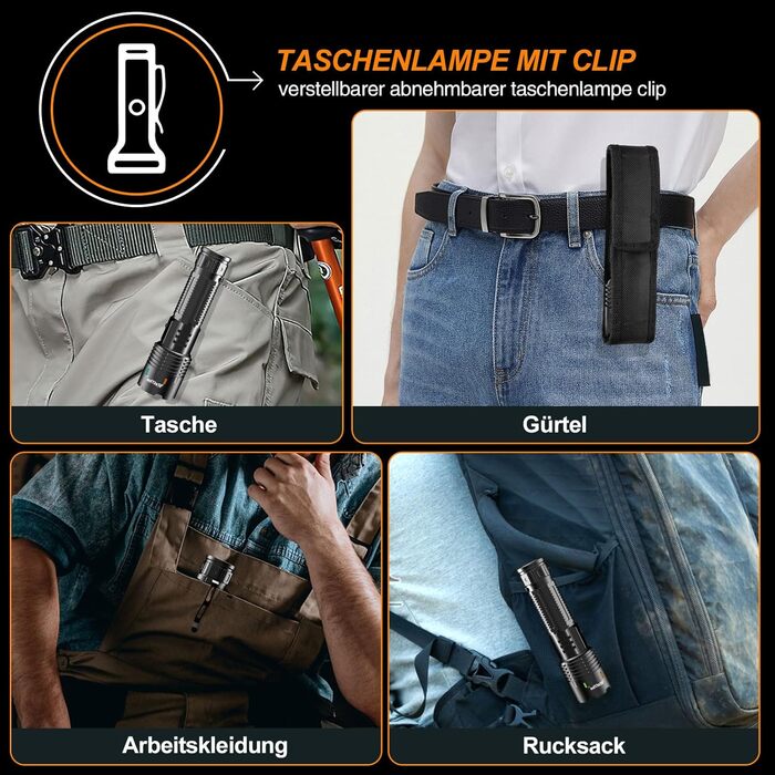 Ліхтар тактичний Relybo LED, 1000000 люмен, USB, 5 режимів, з чохлом, чорний