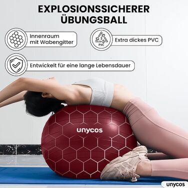 Фітбол Unycos 65 см для фітнесу, йоги, пілатесу, балансу та силових тренувань. З насосом, BPA-Free, антивибуховий. Рожевий #10