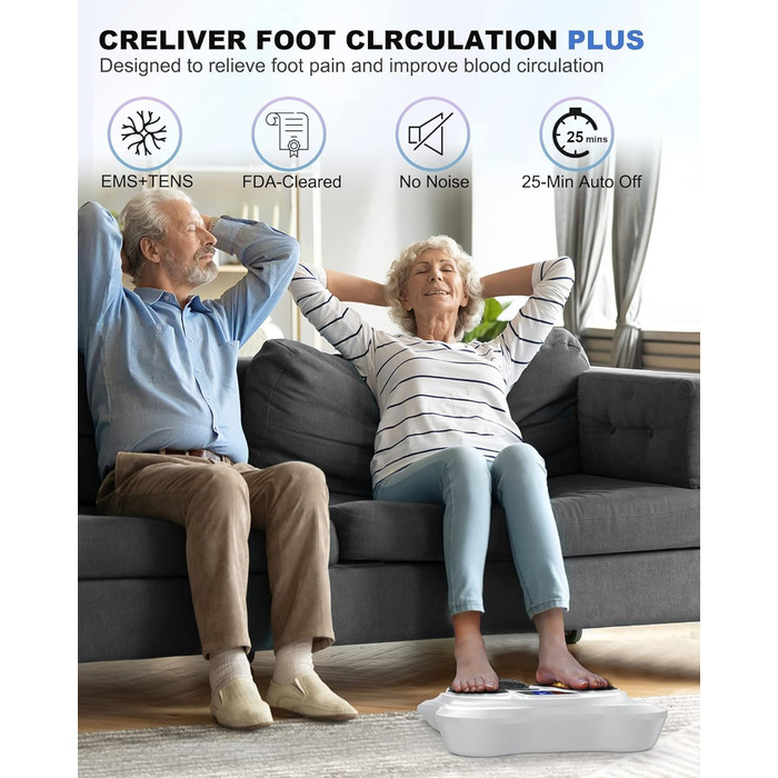 Creliver Medic стимулятор кровообігу для ніг EMS TENS, проти болю та набряків у колінах і ногах, покращує кровообіг, білий