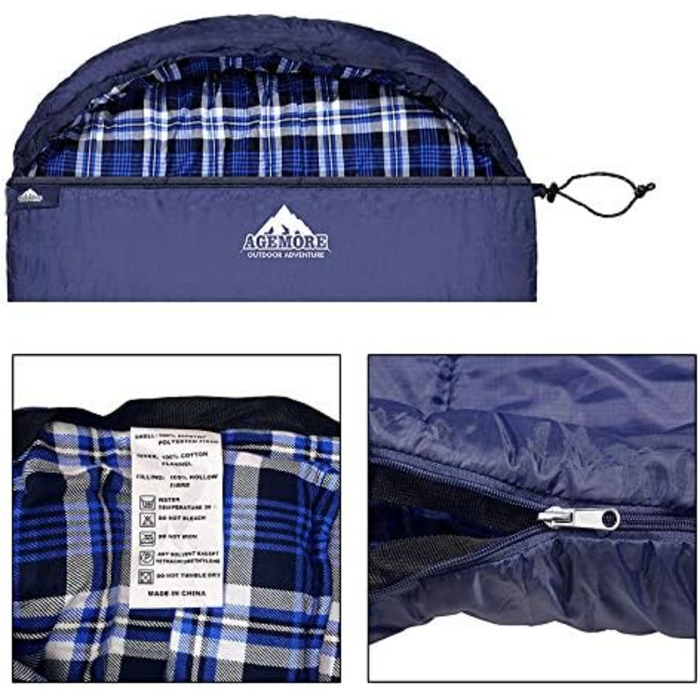 Спальний мішок для дорослих Baumwoll-Flanell, 100% бавовна, для кемпінгу, походів, 3-4 сезони, блакитний