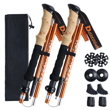 Телескопічні палиці для скандинавської ходьби та трекінгу 2 шт, складані (110-130 см), алюмінієві з гумовими наконечниками та сумкою, помаранчеві