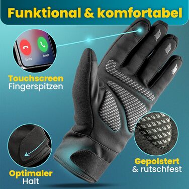 Водонепроникні велосипедні рукавички Valkental® GloRider з ізоляцією 3M | З підкладкою та зчепленням | Зігріваючі та перехідні рукавички [Чоловічі та жіночі] з функцією сенсорного екрану - Чорний L для перехідного періоду (до 6°C, 2-шарові)