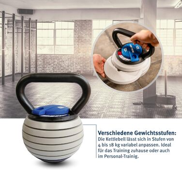 Набір гантелей-гир Кетелбел Sport-Thieme Vario | Регульовані гантелі з змінними дисками: 4-18 кг | Компактні, безпечні | Сталь, пластик | Чорно-сіро-блакитні | Якість бренду