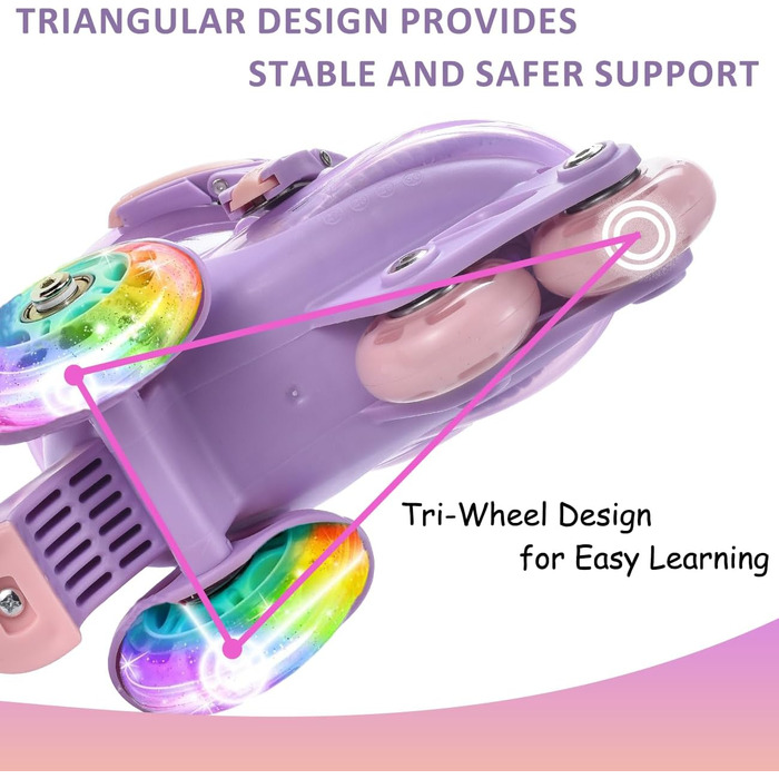 Роликові ковзани ERNAN для дітей, регульовані, для дівчаток та хлопчиків, безпечні, з великими колесами (фіолетовий)