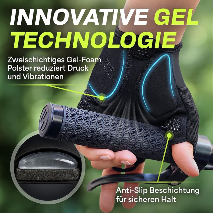 Велосипедні рукавички MACCIAVELLI® для чоловіків та жінок | З гелевими вставками, дихаючі, з підкладкою | Рукавички для MTB, шосе, трекінгу | Чорний, розмір L