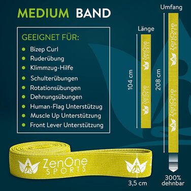 Спортивні фітнес-гумки ZenOne Sports® - стрічки опору з тканини (6 рівнів) з інструкцією для тренувань. Ідеально для силових тренувань, розминки та багато іншого. Гумка опору 3 Medium (Жовтий)