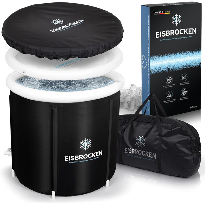 Мобільна крижана ванна Eisbrocken 80 см, чорна, ізоляція 7 шарів, з кришкою для спорту та відновлення, для льодових ванн після тренування, покращує кровообіг та розслаблення м'язів