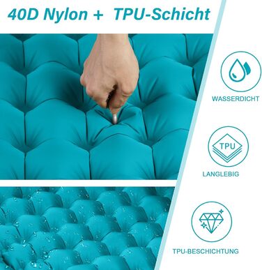 Надувний килимок для кемпінгу Isomatte 10 см, самонадувний, з насосом, для туризму та відпочинку на природі, односпальний, блакитний