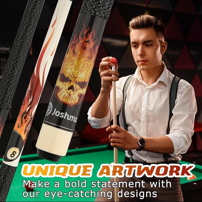 Joshmar Profi Pool Stick - Преміум кий для більярду. Виготовлений з канадського твердого дерева, з аксесуарами.