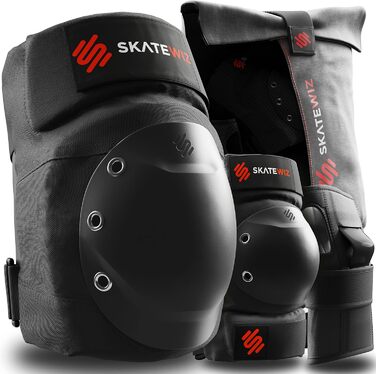 Захисний комплект SKATEWIZ для дорослих і підлітків, 6 предметів: наколінники, налокітники, наладонники з неопреновими рукавами, чорний, розмір M/L, для роликів та скейтборду, німецький бренд