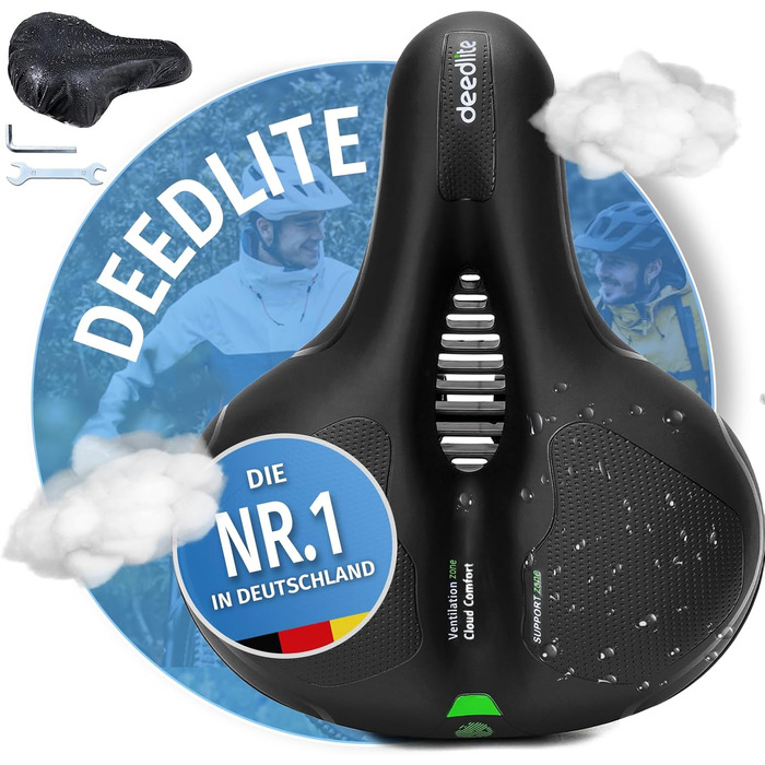 Велосипедне сідло Cloud Comfort Pro Max — зручне м'яке сидіння з пам'яттю форми, червоний світловідбивач, амортизація, для міських і гірських велосипедів