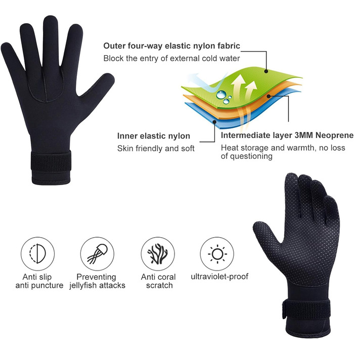 ABPOK Неопренові рукавички для плавання, терморукавички, антиковзкі, зносостійкі, для дайвінгу та водних видів спорту, для жінок та чоловіків