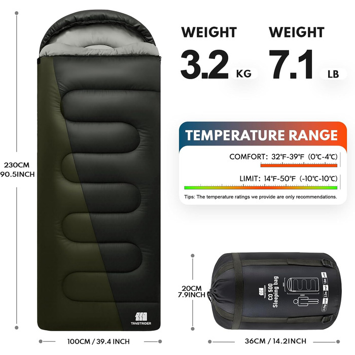 Спальний мішок XXL для дорослих, тепла погода, 3.2 кг, темно-сірий. Підходить для кемпінгу, зимових походів, полювання та подорожей. З компресійним мішком.