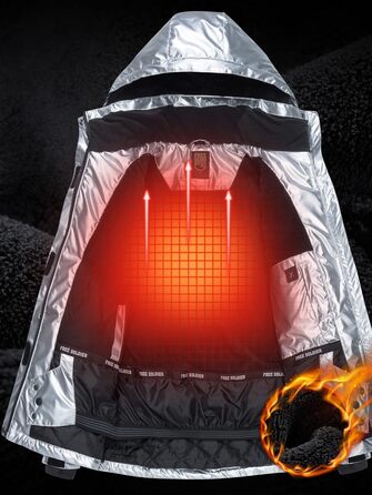 Жіноча водонепроникна куртка для сноубордингу та лижного спорту FREE SOLDIER з флісовою підкладкою та капюшоном. Тепла зимова куртка-дощовик з повністю проклеєними швами (L, срібляста)