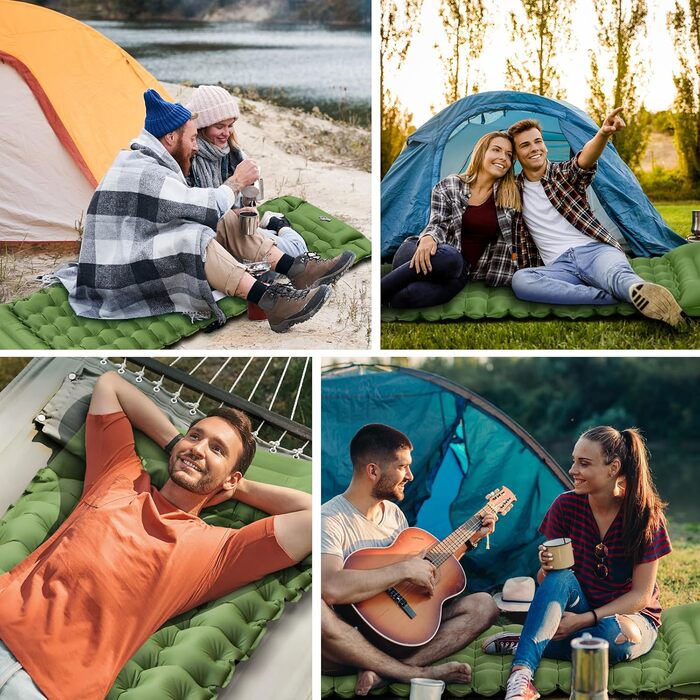 Надувний килимок для кемпінгу Isomatte, 10 см, самонадувний, з насосом, для туризму та відпочинку на природі (зелений, одинарний)