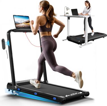 JUMMICO Ходункова доріжка для дому, складана, з робочим столом, ширина доріжки 40 см, швидкість 1-12 км/год, тримач для планшета, з додатком та магнітною пульт дистанційного керування