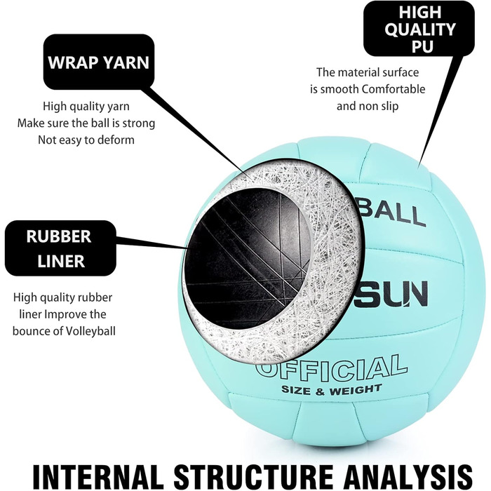 Волейбольний м'яч BYAOSUN для пляжу та залу, розмір 5, синій
