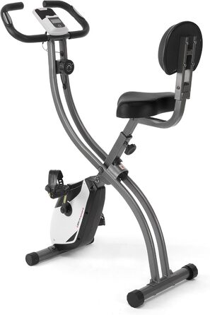 Велотренажер Ultrasport F-Bike 150/200, складаний, 8 рівнів опору, з тримачем для планшета, сенсорами пульсу, LCD-дисплеєм, для спортсменів і людей похилого віку, з спинкою, чорний/сріблястий