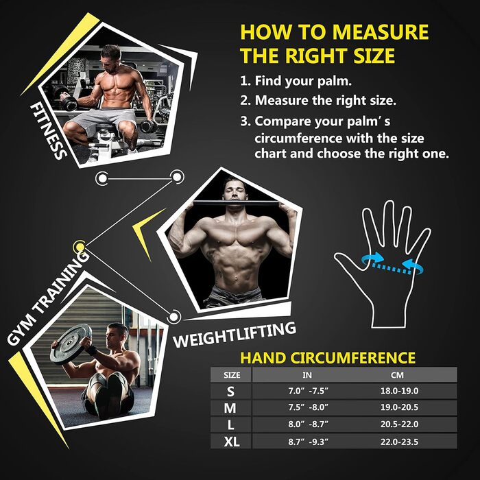 Фітнес рукавички з підтримкою зап'ястя для чоловіків та жінок | Чорні тренувальні рукавички | Повний захист долоні для важкої атлетики та тренувань, чорний, M