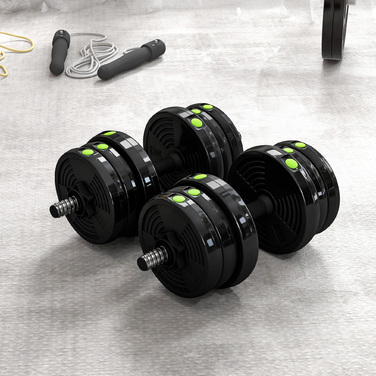 Комплект гантелей 2-в-1, довгі та короткі, 20 кг, з неслизьким покриттям, захищає підлогу, чорний/зелений