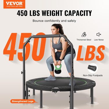 Міні-батут VEVOR 132 см для фітнесу та рекреації з регульованою ручкою та 40 пружинами