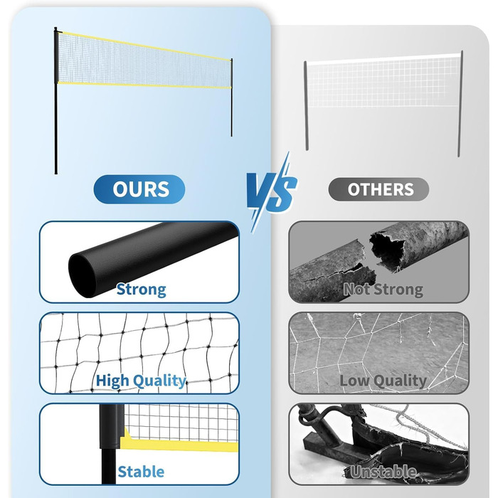 Волейбольне мережеве тренувальний комплект для саду та вулиці – регульована висота, з сумкою, м'ячем, насосом та мотузками. Стабільна самостійна сітка для дітей, підлітків та дорослих, чорний+жовтий