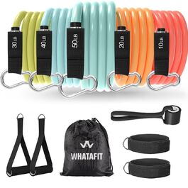 Набір гумових еспандерів WHATAFIT з анкерами та ременями для фітнесу, реабілітації та домашніх тренувань (Macaron-01)
